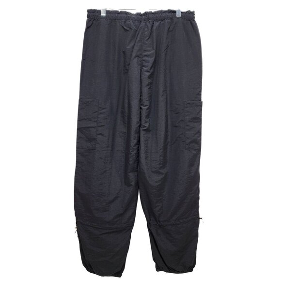 Black Nylon Mens Drawstring Elastic Waist Pants With Pockets & Adjustable Hem - Picture 2 of 9